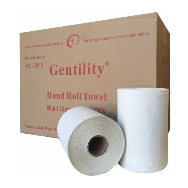 A&C Gentility Roll Hand Paper Towel Virgin Mix Cut Paper 1 Ply x 80m