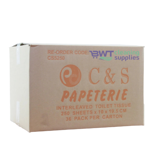 C&S  Interfold Toilet Tissue 2ply 100mm x 200mm 250 Sheets 36 Packs