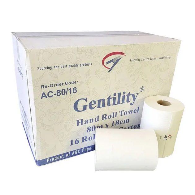 A&C Gentility Premium White Paper Roll Towel 1 Ply 80m 16 Rolls