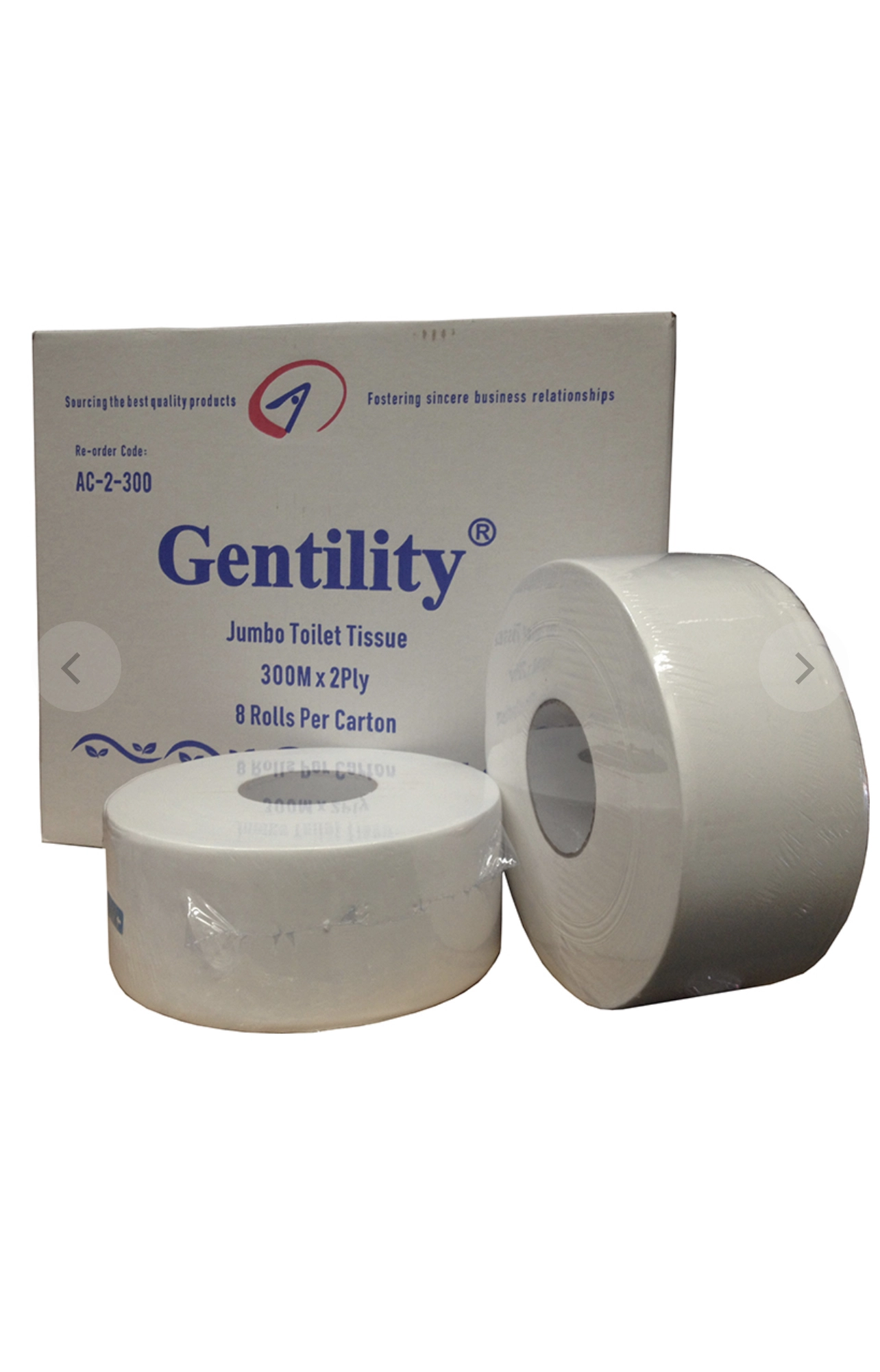 A&C Gentility Premium Jumbo Toilet Roll 2 ply 300 meter