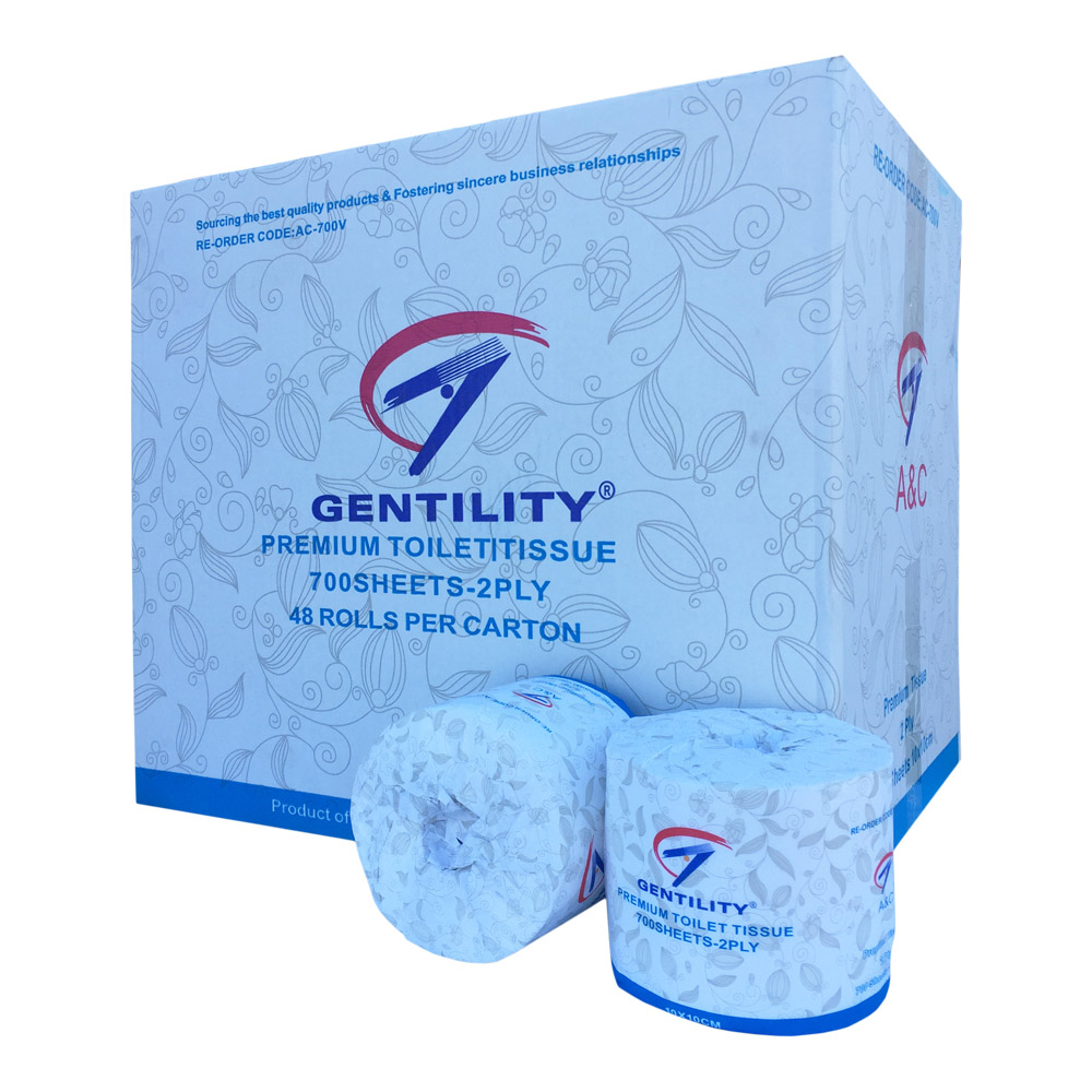 A&C Gentility Premium Toilet Tissues Soft Individually Wrapped Roll 2 ply 700 sheets